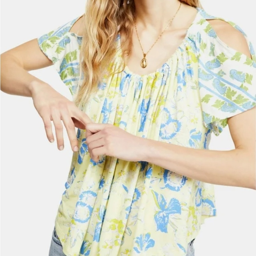 Free People Top Floral Yellow Blue White  NWT Size XS